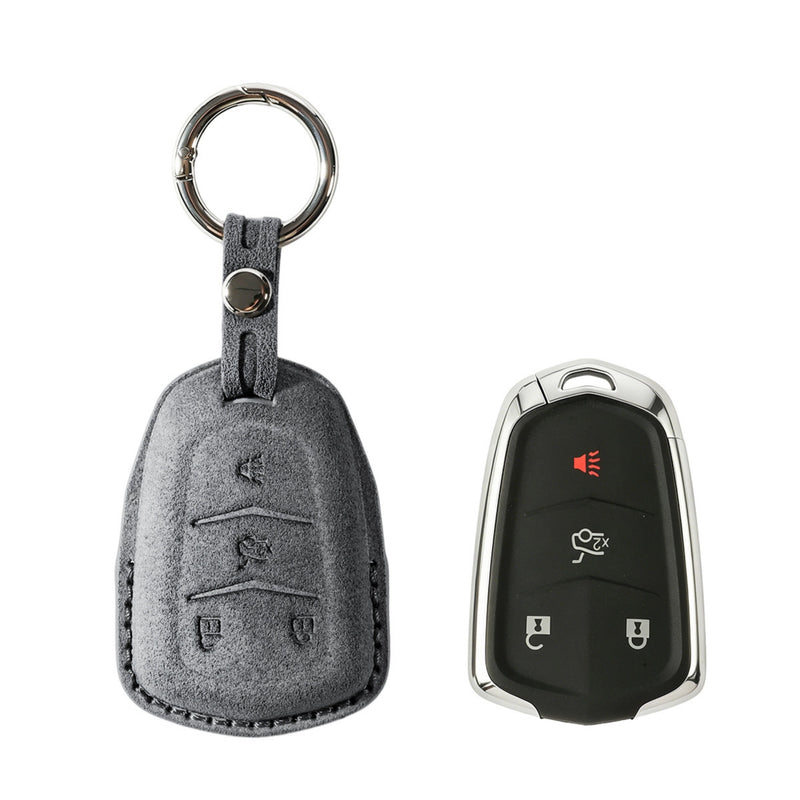 Alcantara Car Key Fob Cover for Cadillac Model A with Buckle - Space Grey 1