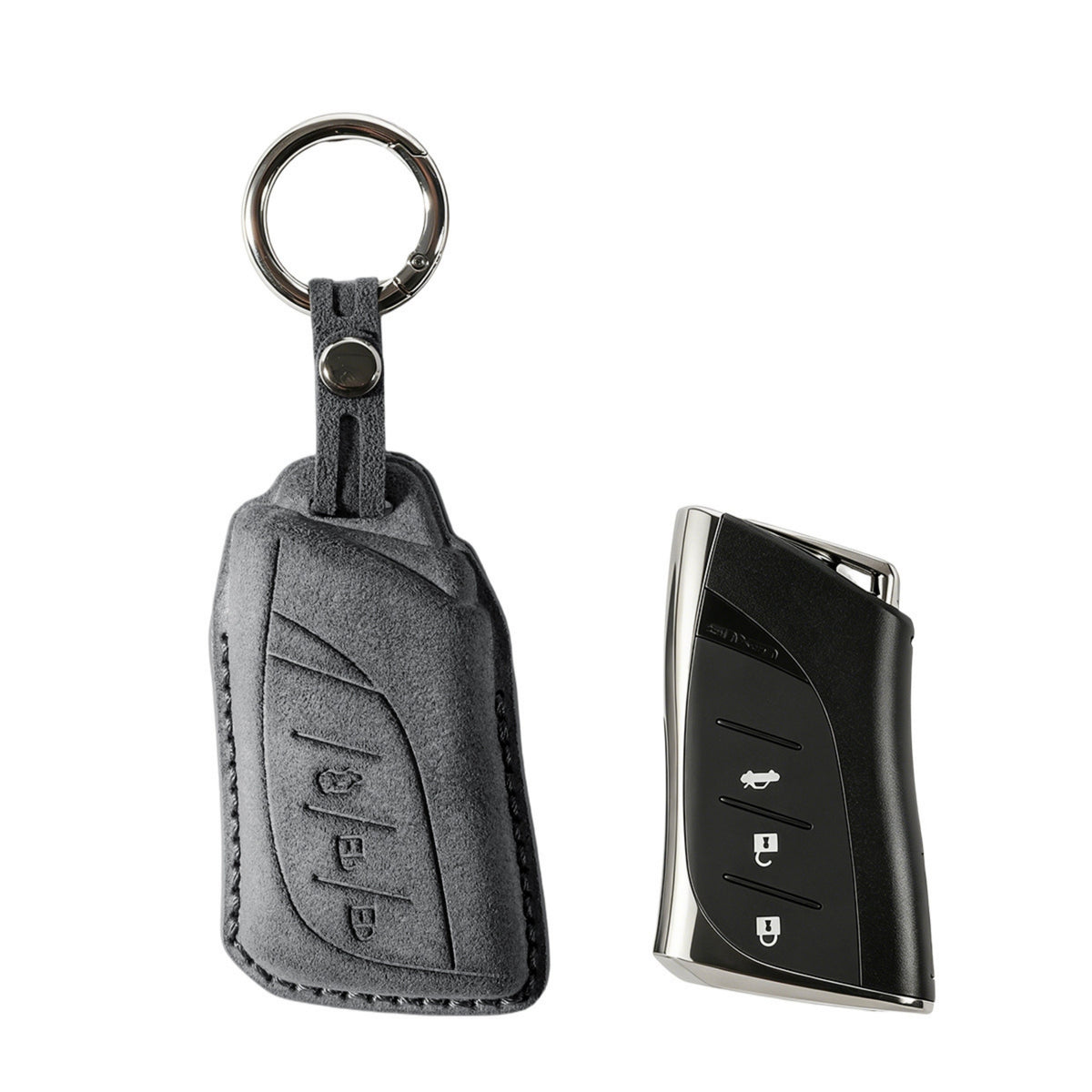 Alcantara Car Key Fob Cover for Lexus Model A with Buckle - Space Grey 1