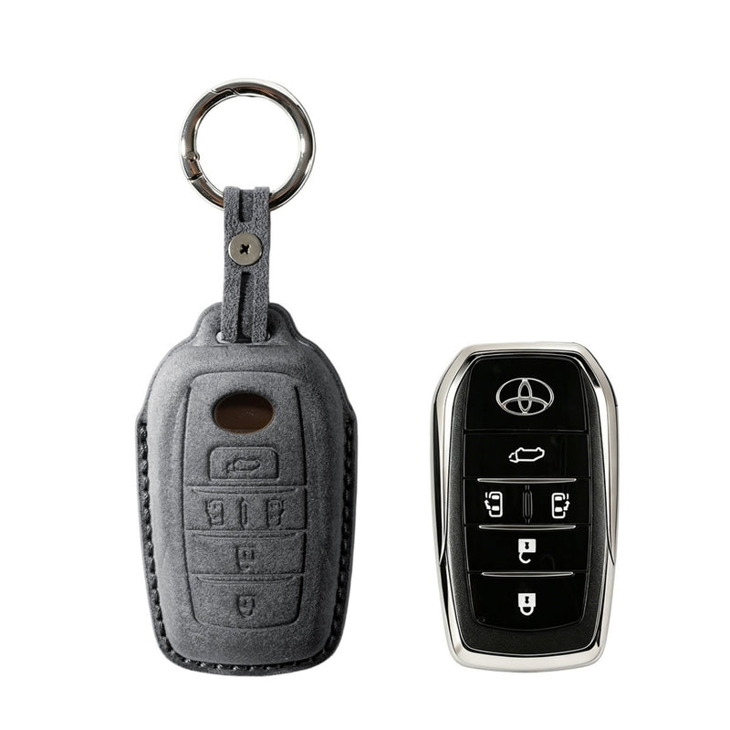 Alcantara Car Key Fob Cover for Toyota Model E with Buckle - Space Grey 1