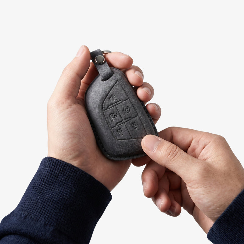 Alcantara Car Key Fob Cover for Cadillac Model C with Buckle - Space Grey