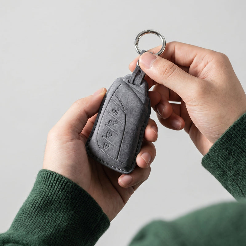 Alcantara Car Key Fob Cover for Lexus Model C with Buckle - Space Grey