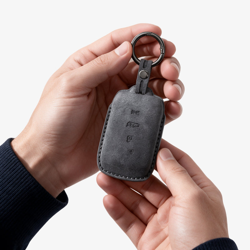 Alcantara Car Key Fob Cover for Maserati Model B with Buckle - Space Grey
