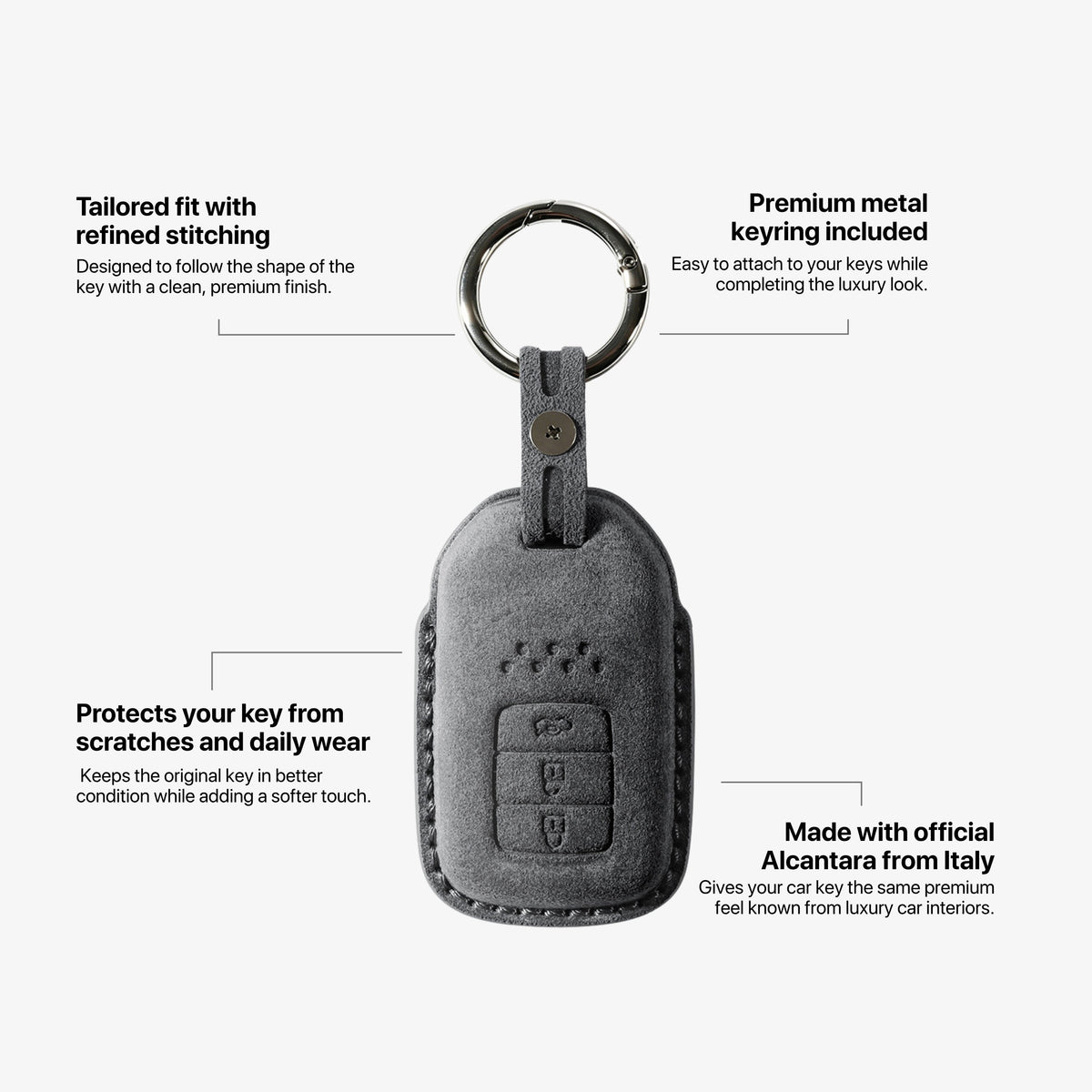 Alcantara Car Key Fob Cover for Honda Model B with Buckle - Space Grey 5