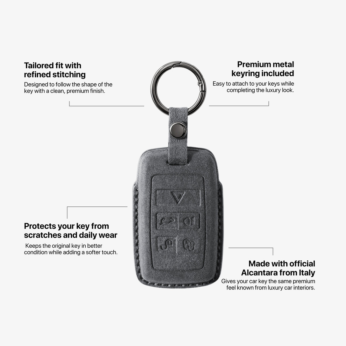 Alcantara Car Key Fob Cover for Land Rover Model B - Space Grey 5