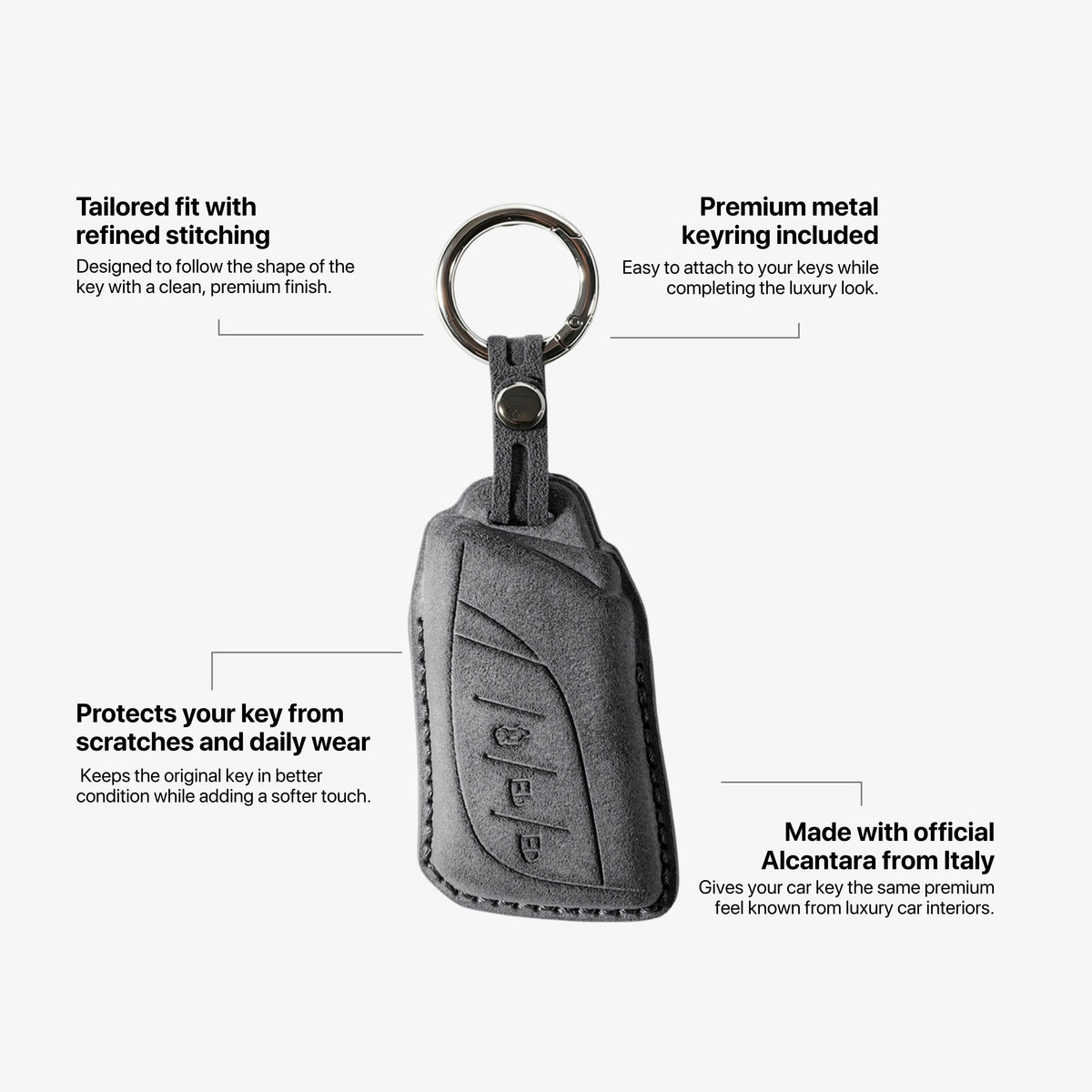 Alcantara Car Key Fob Cover for Lexus Model A with Buckle - Space Grey 5