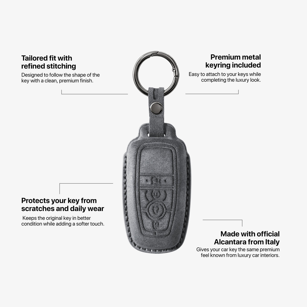 Alcantara Car Key Fob Cover for Lincoln Model A - Space Grey 5