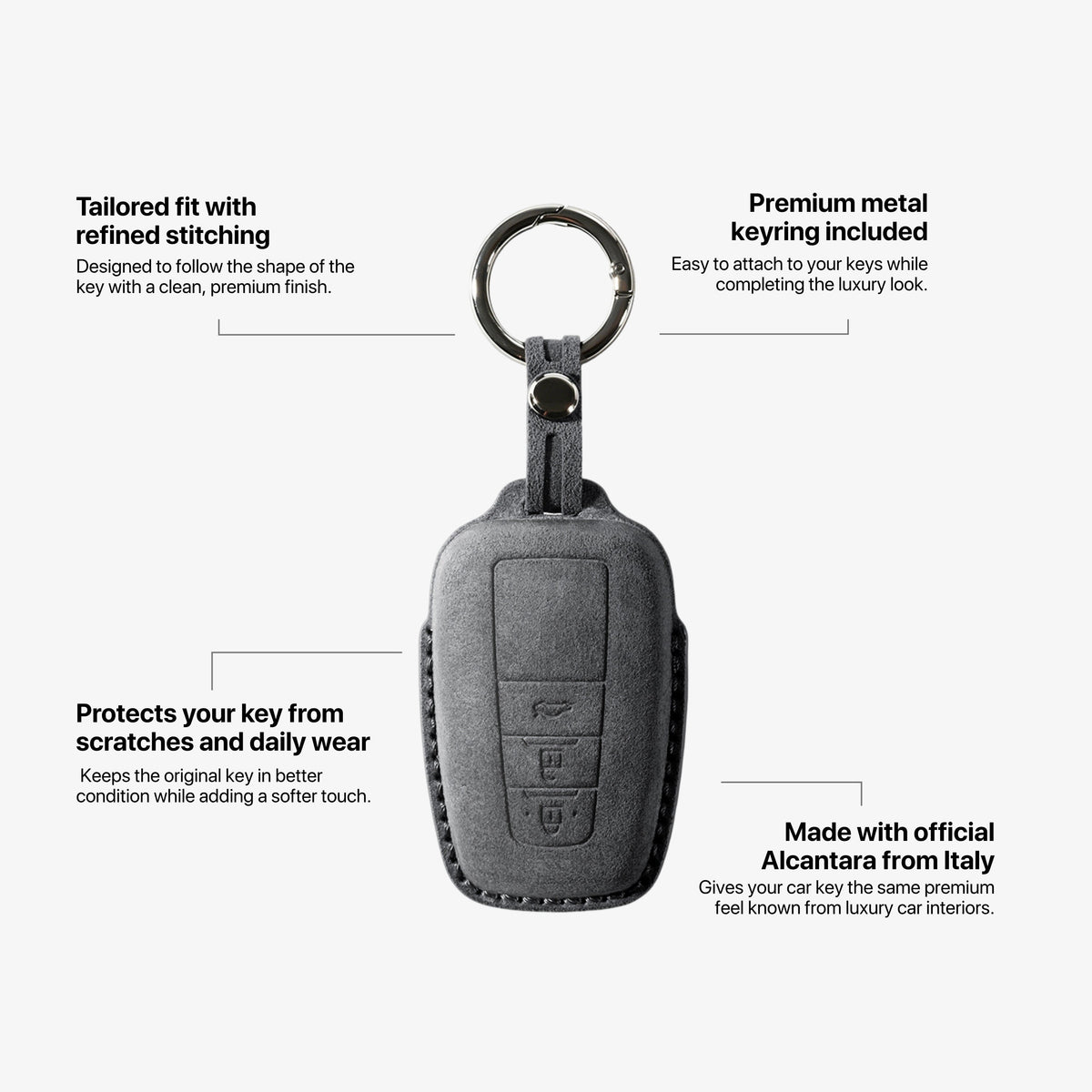 Alcantara Car Key Fob Cover for Toyota Model A with Buckle - Space Grey 5
