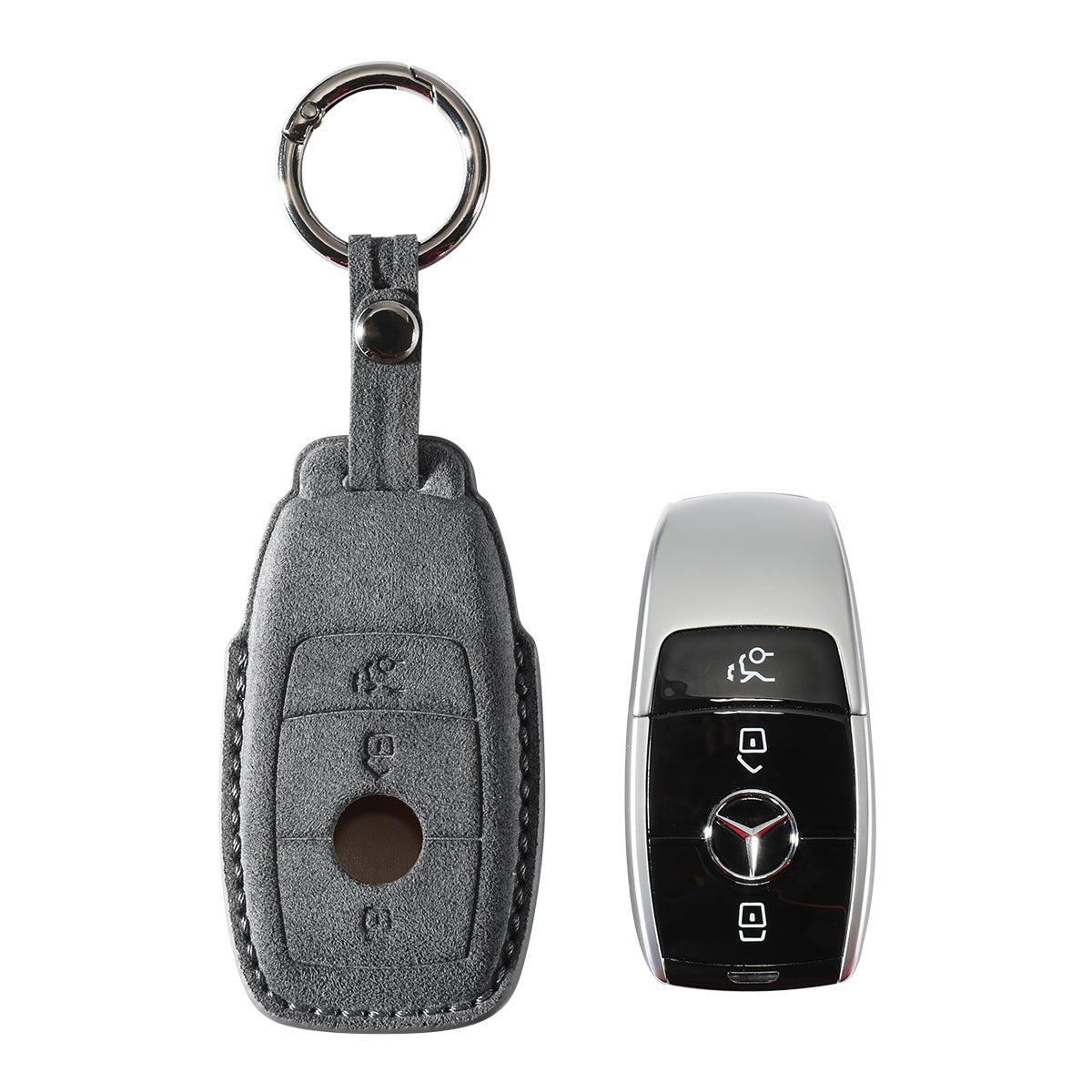 Alcantara Car Key Fob Cover for Mercedes - Benz | Model A with Buckle - Space Grey - Alcanside