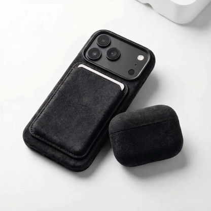 iPhone 18 Pro Alcantara case with MagSafe wallet and AirPods case