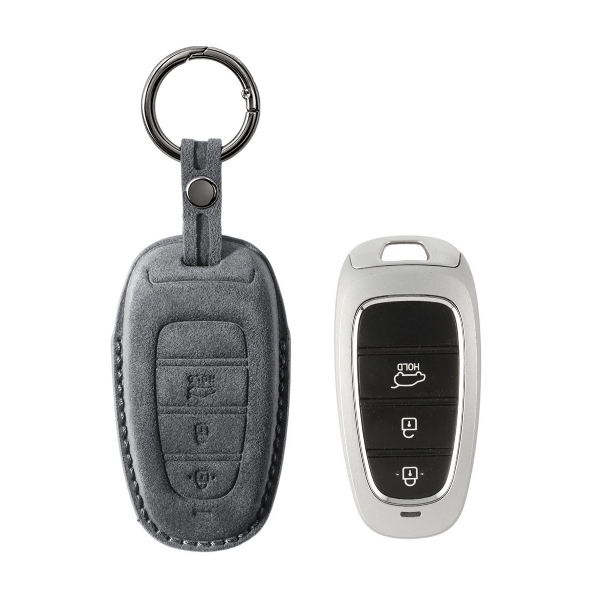 Alcantara Car Key Fob Cover for Hyundai Model D - Space Grey 1