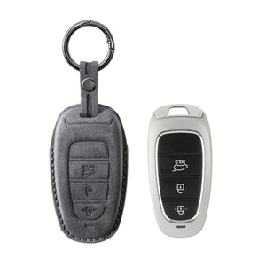 Alcantara Car Key Fob Cover for Hyundai Model D - Space Grey 1
