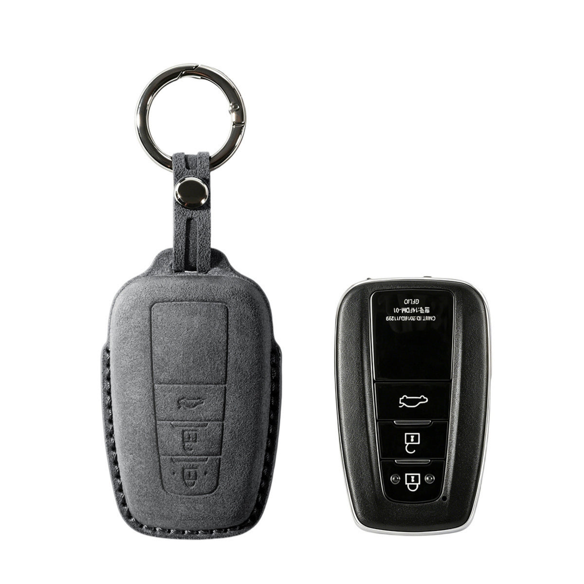 Alcantara Car Key Fob Cover for Toyota Model A with Buckle - Space Grey 1