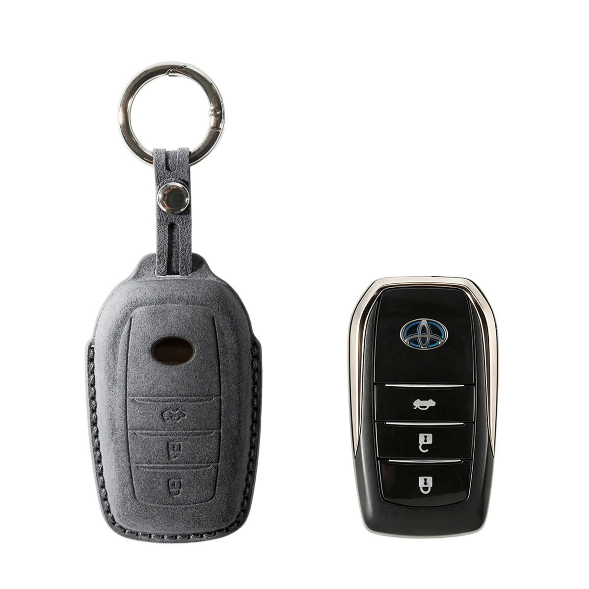 Alcantara Car Key Fob Cover for Toyota Model C with Buckle - Space Grey 1