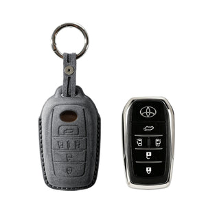 Alcantara Car Key Fob Cover for Toyota Model E with Buckle - Space Grey 1