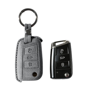 Alcantara Car Key Fob Cover for Volkswagen | Model A with Buckle - Space Grey 1