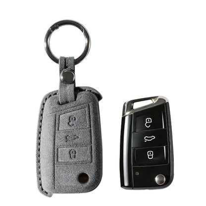 Alcantara Car Key Fob Cover for Volkswagen | Model A with Buckle - Space Grey 1