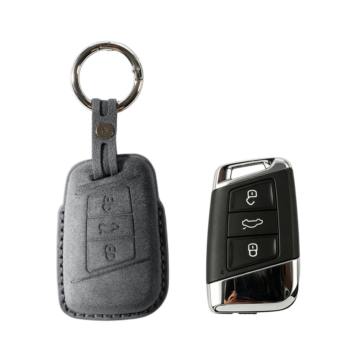 Alcantara Car Key Fob Cover for Volkswagen - Model C with Buckle - Space Grey 1