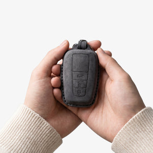 Alcantara Car Key Fob Cover for Toyota Model A with Buckle - Space Grey 2