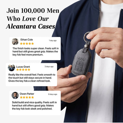 Alcantara Car Key Fob Cover for Honda Model A with Buckle - Space Grey 3