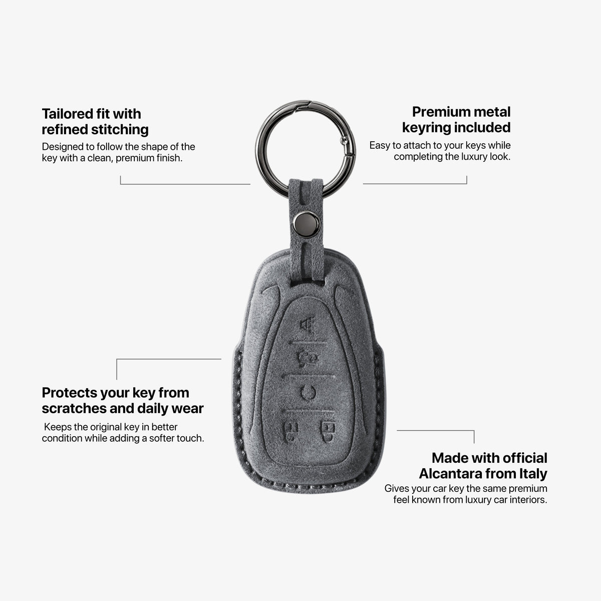 Alcantara Car Key Fob Cover for Chevrolet Model A - Space Grey 5