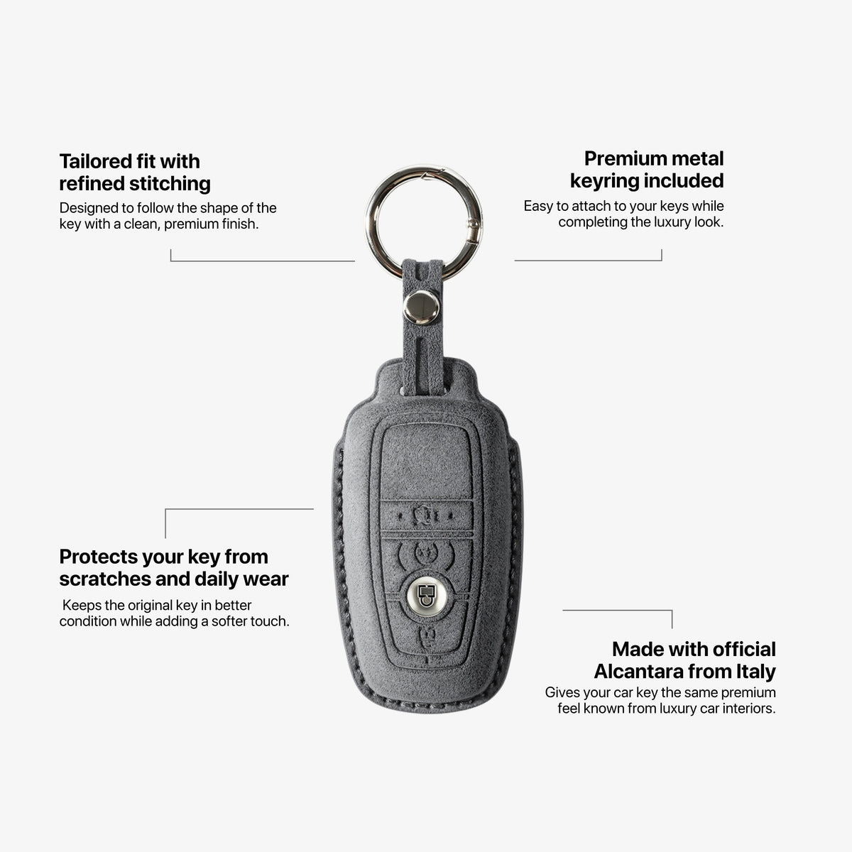 Alcantara Car Key Fob Cover for Ford Model B - Space Grey 5