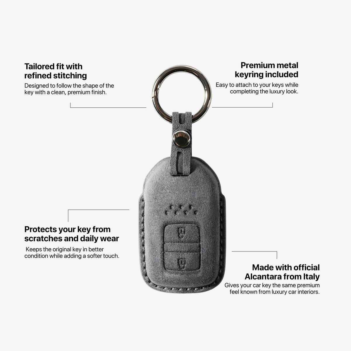 Alcantara Car Key Fob Cover for Honda Model A with Buckle - Space Grey 5
