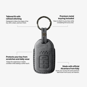Alcantara Car Key Fob Cover for Honda Model B with Buckle - Space Grey 5
