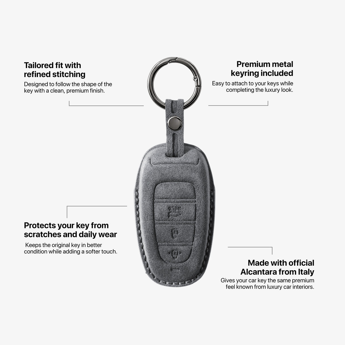 Alcantara Car Key Fob Cover for Hyundai Model D - Space Grey 5