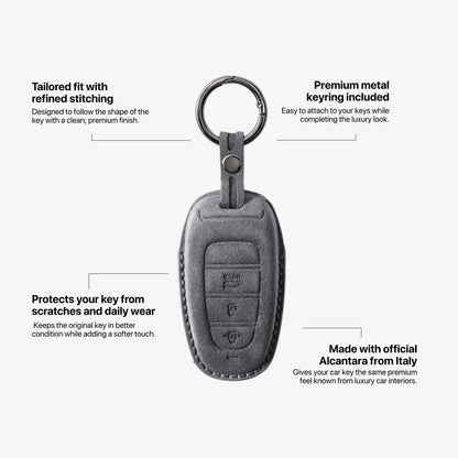 Alcantara Car Key Fob Cover for Hyundai Model D - Space Grey 5