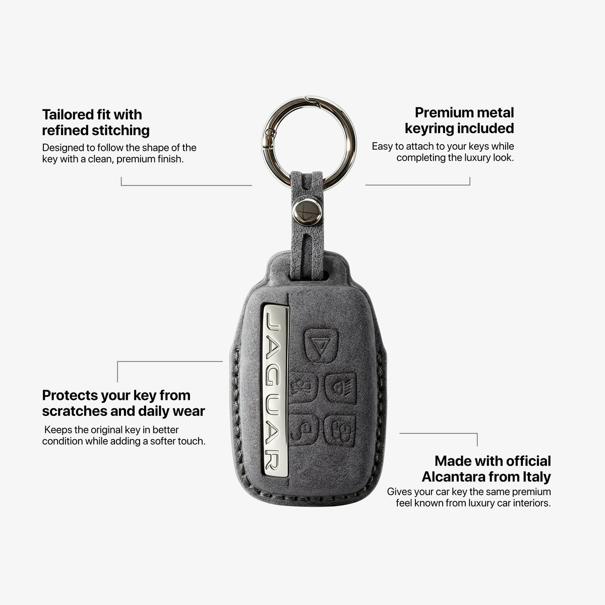 Alcantara Car Key Fob Cover for Jaguar Model A - Space Grey 5