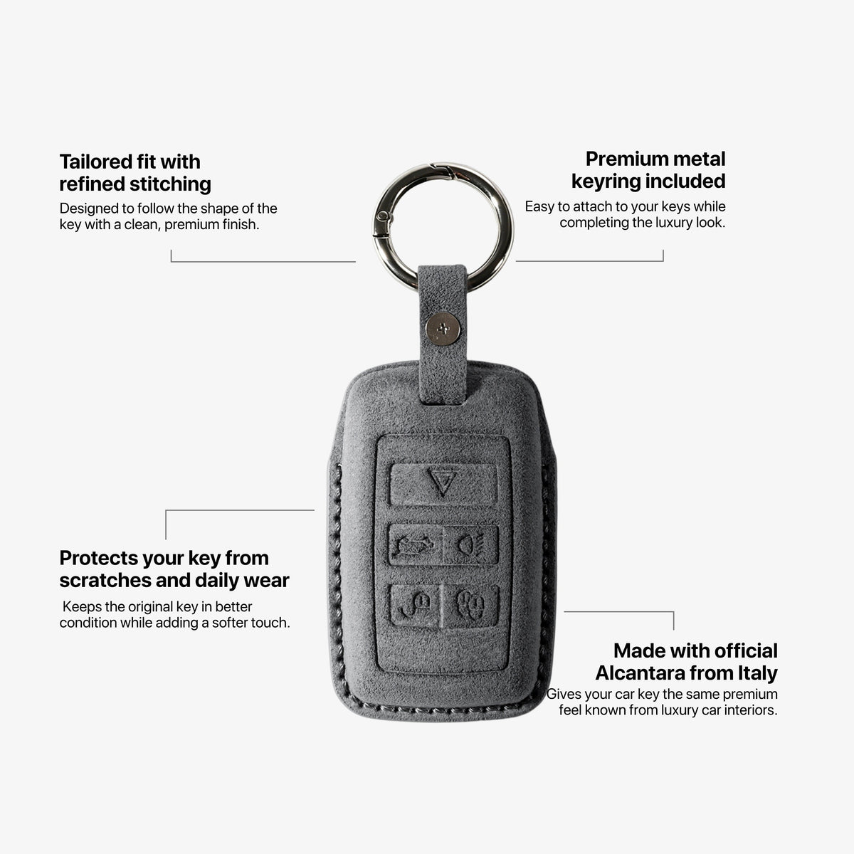 Alcantara Car Key Fob Cover for Jaguar Model B - Space Grey 5
