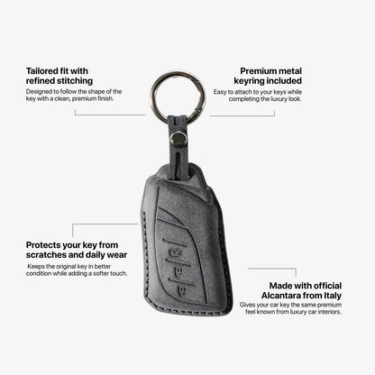 Alcantara Car Key Fob Cover for Lexus Model A with Buckle - Space Grey 5