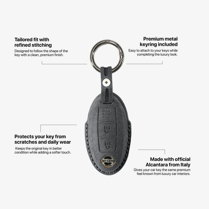 Alcantara Car Key Fob Cover for Nissan Model A - Space Grey