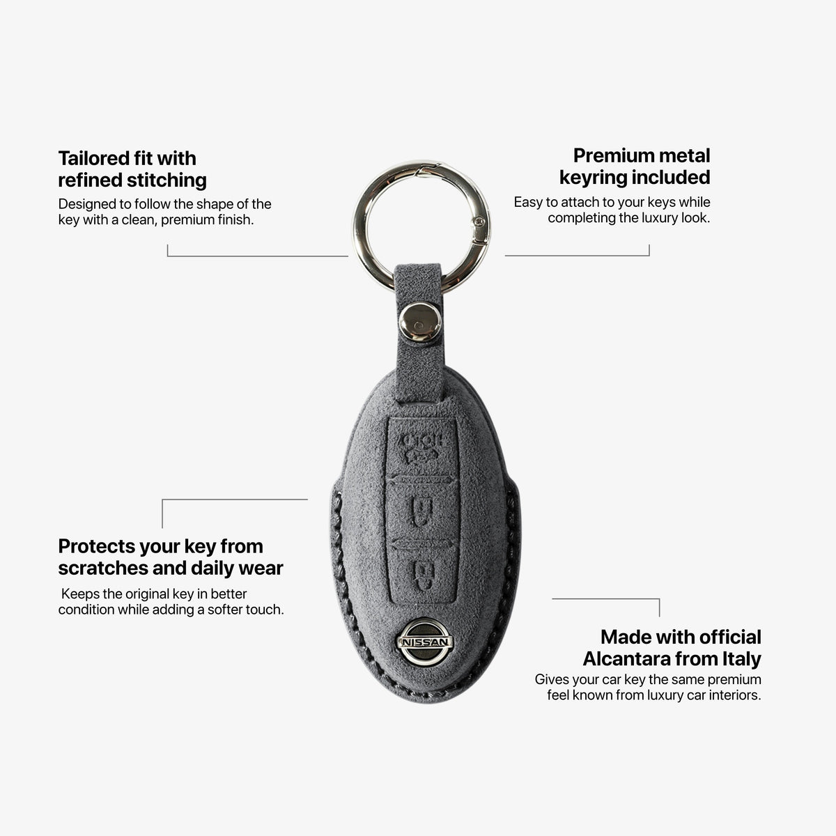 Alcantara Car Key Fob Cover for Nissan Model B - Space Grey