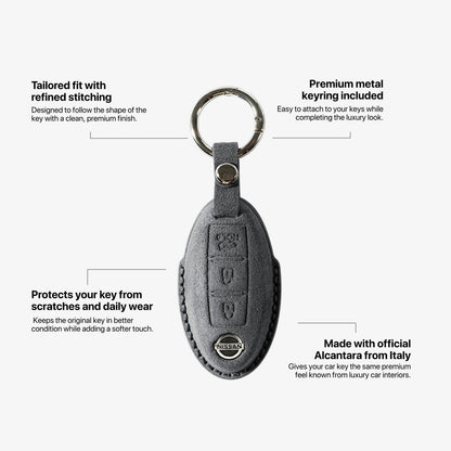 Alcantara Car Key Fob Cover for Nissan Model B - Space Grey