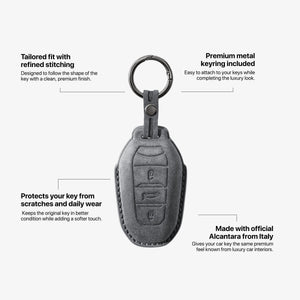 Alcantara Car Key Fob Cover for Peugeot Model A - Space Grey 5