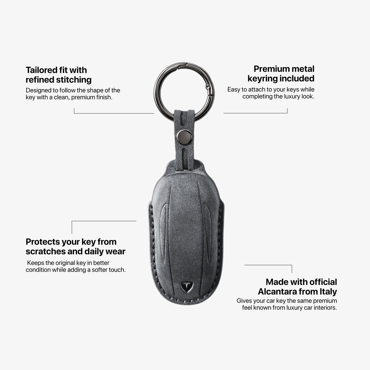 Alcantara Car Key Fob Cover for Tesla Model B (X) - Space Grey 4