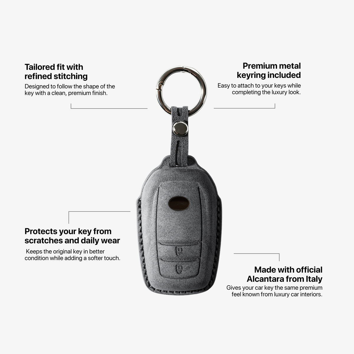 Alcantara Car Key Fob Cover for Toyota Model D with Buckle - Space Grey 5