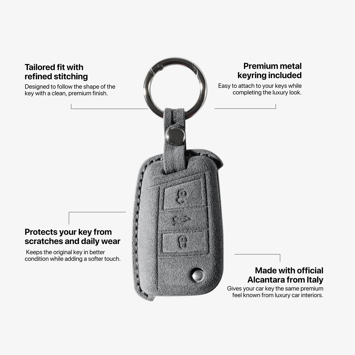Alcantara Car Key Fob Cover for Volkswagen | Model A with Buckle - Space Grey 5