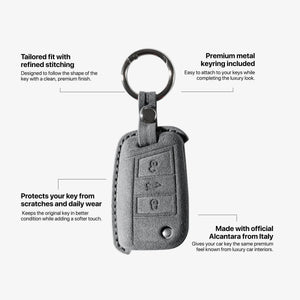 Alcantara Car Key Fob Cover for Volkswagen | Model A with Buckle - Space Grey 5
