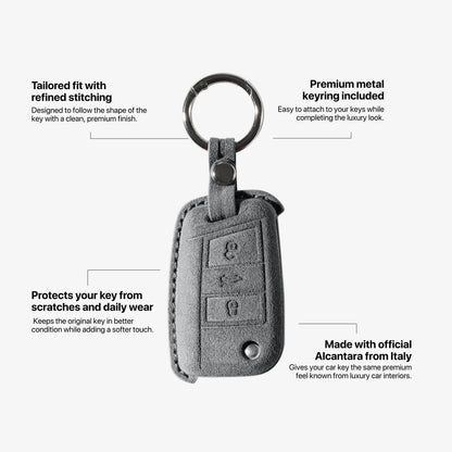 Alcantara Car Key Fob Cover for Volkswagen | Model A with Buckle - Space Grey 5