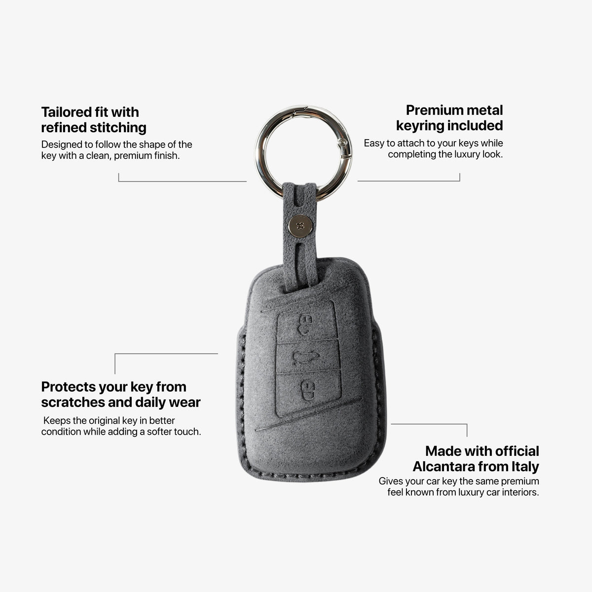 Alcantara Car Key Fob Cover for Volkswagen - Model C with Buckle - Space Grey 5