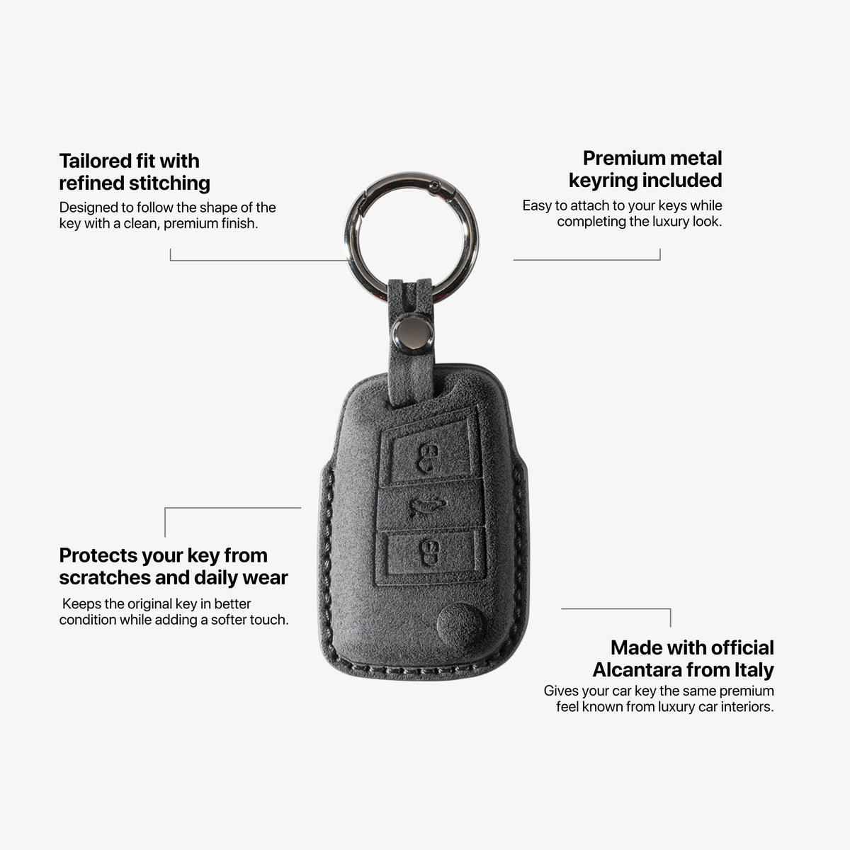 Alcantara Car Key Fob Cover for Volkswagen | Model F with Buckle - Space Grey 5