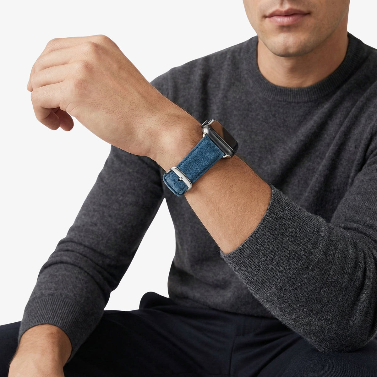 Alcantara Apple Watch Band With Buckle - Ocean Blue - 42/44/45/46mm & Ultra (49mm) - Alcanside
