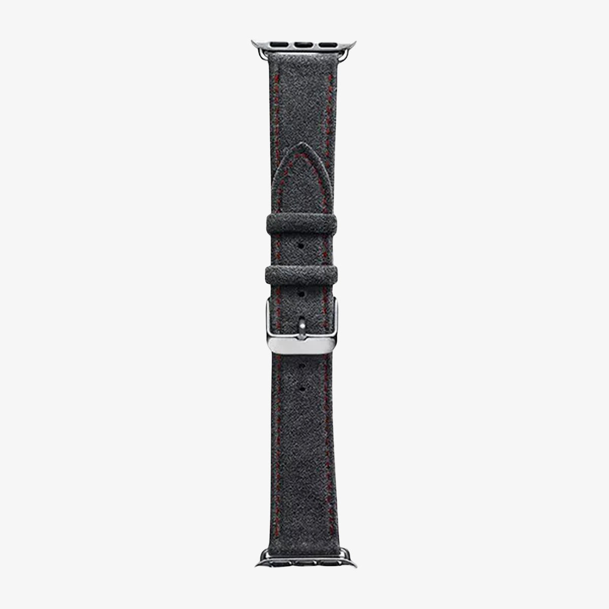 Alcantara Apple Watch Band With Buckle - Space Grey With Red Stitching - 42/44/45/46mm & Ultra (49mm) - Alcanside