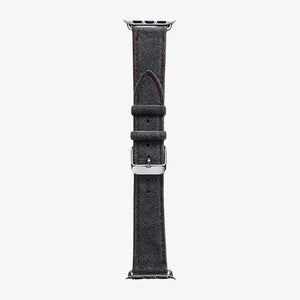 Alcantara Apple Watch Band With Buckle - Space Grey With Red Stitching - 42/44/45/46mm & Ultra (49mm) - Alcanside