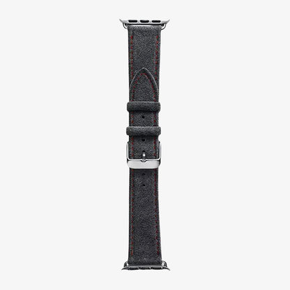 Alcantara Apple Watch Band With Buckle - Space Grey With Red Stitching - 42/44/45/46mm & Ultra (49mm) - Alcanside