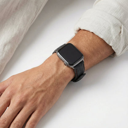 Alcantara Apple Watch Band With Buckle - Space Grey With Red Stitching - 42/44/45/46mm & Ultra (49mm) - Alcanside