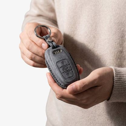 Alcantara Car Key Fob Cover for Audi Model C with Buckle - Space Grey - Alcanside