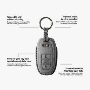 Alcantara Car Key Fob Cover for Audi Model C with Buckle - Space Grey - Alcanside